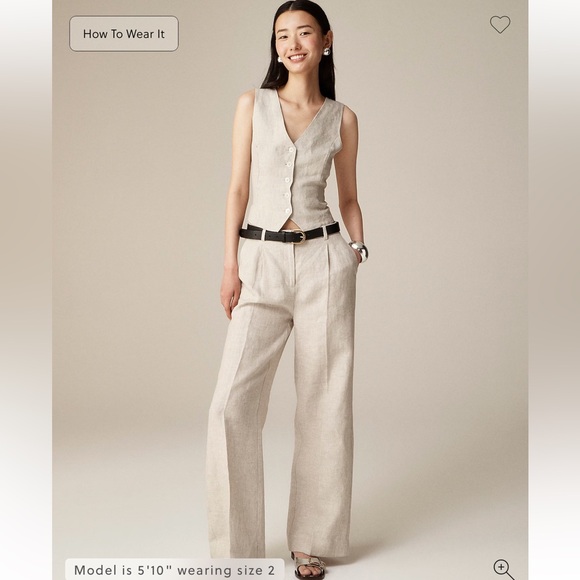 J.Crew NWOT SZ 6 100% NATURAL LINEN Wide-leg Essential Pant 100% linen - Picture 2 of 15